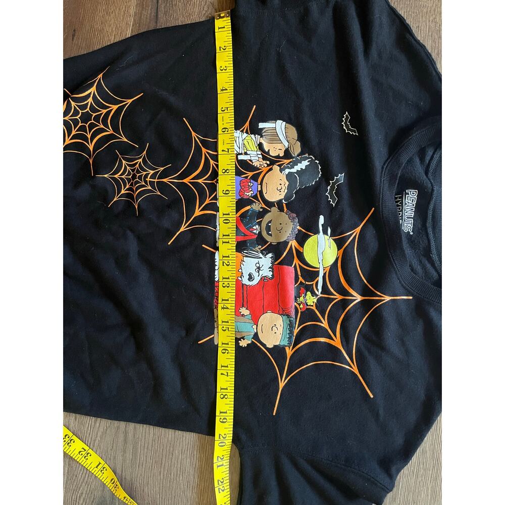 Peanuts Halloween Sweatshirt S Snoopy Charlie Brown Spiderweb Black Orange - Picture 3 of 6
